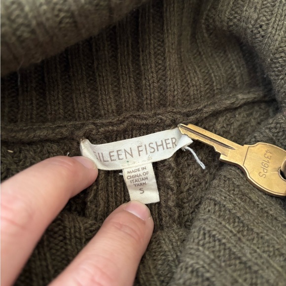 Eileen Fisher Olive Wool and Yak Cowl Neck Sweater Women’s Size S - Picture 2 of 7